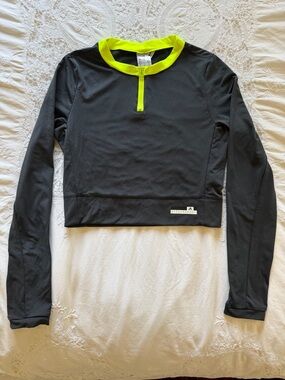 Adidas x Stella McCartney Long Sleeve Climawarm Crop Top with Neon Yellow Trim